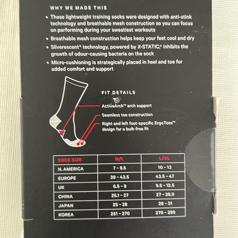 LULULEMON Grey THE Crew Sock *Silver Anti Stink Micro Cushion Training L/XL NWT - Picture 7 of 9